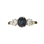 18CT GOLD SAPPHIRE AND DIAMOND THREE STONE RING