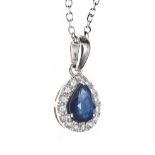 18CT WHITE GOLD SAPPHIRE AND DIAMOND NECKLACE