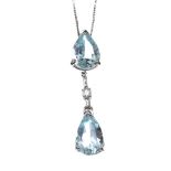 18CT WHITE GOLD AQUAMARINE AND DIAMOND NECKLACE