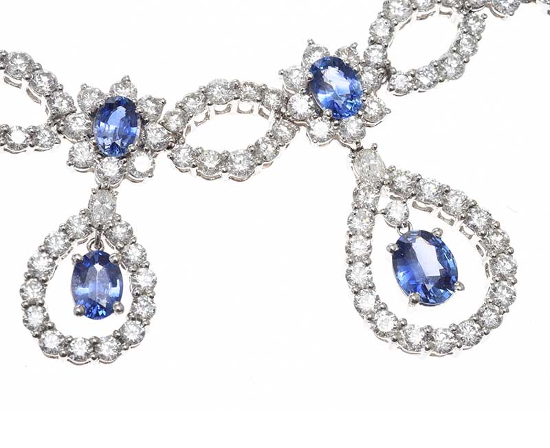 18CT WHITE GOLD CEYLON SAPPHIRE AND DIAMOND NECKLACE - Image 3 of 6