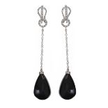 18CT WHITE GOLD DIAMOND AND ONYX EARRINGS