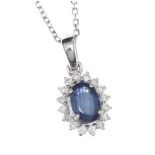 18CT WHITE GOLD SAPPHIRE AND DIAMOND NECKLACE