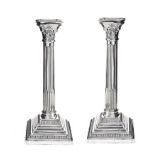 PAIR OF CORINTHIAN STERLING SILVER COLUMN TABLE CANDLESTICKS