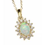 18CT GOLD OPAL AND DIAMOND NECKLACE