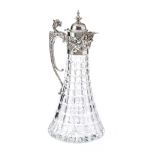 MAPPIN & WEBB SILVER TOPPED CUT GLASS CLARET JUG