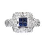 18CT WHITE GOLD SAPPHIRE AND DIAMOND RING