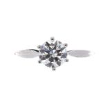 ANTIQUE 18CT WHITE GOLD SOLITAIRE RING SET WITH A TRANSITIONAL-CUT DIAMOND