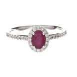 18CT WHITE GOLD RUBY AND DIAMOND RING