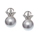 18CT WHITE GOLD DIAMOND AND SOUTH SEA PEARL EARRINGS