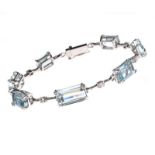 18CT WHITE GOLD AQUAMARINE AND DIAMOND BRACELET