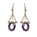 ANTIQUE 9CT GOLD DROP EARRINGS SET WITH AMETHYST