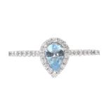 18CT WHITE GOLD AQUAMARINE AND DIAMOND RING