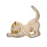 18CT GOLD DIAMOND CAT BROOCH