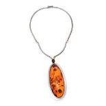 LARGE VINTAGE SILVER AMBER PENDANT AND COLLAR