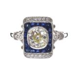 18CT WHITE GOLD SAPPHIRE AND DIAMOND TARGET RING