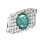 18CT WHITE GOLD EMERALD AND DIAMOND RING