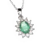 18CT WHITE GOLD EMERALD AND DIAMOND NECKLACE