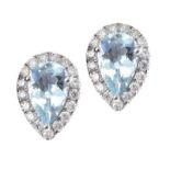 9CT WHITE GOLD AQUAMARINE AND DIAMOND EARRINGS