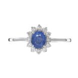 18CT WHITE GOLD SAPPHIRE AND DIAMOND RING