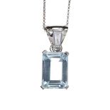 18CT WHITE GOLD AQUAMARINE AND DIAMOND NECKLACE