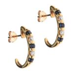 9CT GOLD J-SHAPE SAPPHIRE AND DIAMOND EARRINGS