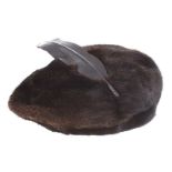 MINK FUR HAT WITH LEATHER FEATHER DETAIL