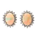 18CT GOLD OPAL AND DIAMOND CLUSTER EARRINGS