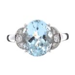 18CT WHITE GOLD AQUAMARINE AND DIAMOND RING