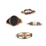FOUR 9CT GOLD DRESS RINGS