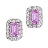 18CT WHITE GOLD PINK SAPPHIRE AND DIAMOND EARRINGS