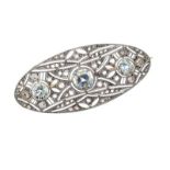 ART DECO PLATINUM-ON-18CT GOLD AQUAMARINE AND DIAMOND BAR BROOCH