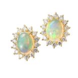 18CT GOLD OPAL AND DIAMOND EARRINGS