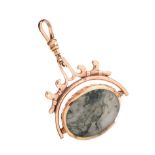 9CT ROSE GOLD AGATE-SET SWIVEL FOB