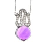 VERSCACE 18CT WHTIE GOLD DIAMOND AND AMETHYST PENDANT