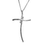 9CT WHITE GOLD DIAMOND-SET CROSS NECKLACE