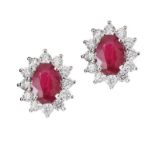 18CT WHITE GOLD RUBY AND DIAMOND EARRINGS