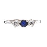 PLATINUM SAPPHIRE AND DIAMOND THREE STONE RING