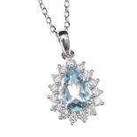 18CT WHITE GOLD AQUAMARINE AND DIAMOND NECKLACE