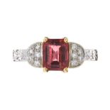 18CT WHITE GOLD PINK TOURMALINE DIAMOND RING