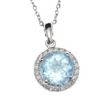 18CT WHITE GOLD AQUAMARINE AND DIAMOND NECKLACE