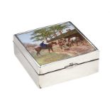 ENAMEL AND STERLING SILVER LATE VICTORIAN SILVER ENCASED SQUARE CIGARETTE BOX