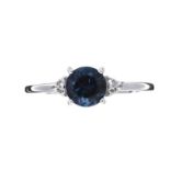 10CT WHITE GOLD BLUE STONE AND DIAMOND RING