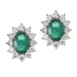 18CT WHITE GOLD EMERALD AND DIAMOND EARRINGS