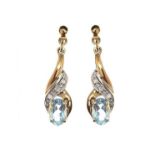 9CT GOLD AQUAMARINE AND DIAMOND EARRINGS