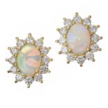 18CT GOLD OPAL AND DIAMOND EARRINGS