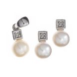 SUITE OF 10CT WHITE GOLD CULTURED PEARL AND DIAMOND JEWELLERY