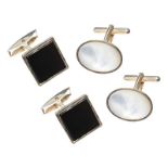 TWO PAIRS OF SILVER ONYX AND MOTHER OF PEARL CUFFLINKS