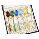 BOXED SET OF DANISH GOLD-PLATED STERLING SILVER AND ENAMEL TEASPOONS