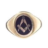 9CT GOLD MASONIC ENAMEL SWIVEL RING