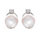 18CT WHITE GOLD CULTURED PEARL AND DIAMOND CLIP-ON EARRINGS